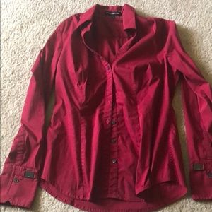 Express red button up with buckle accents